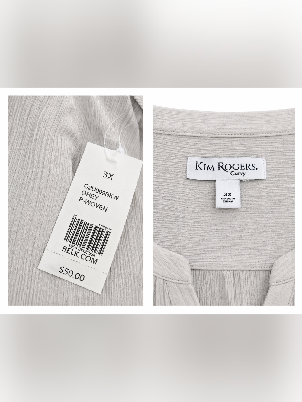 Plus Size Light Gray Pintucked Button-Front Tunic Blouse Size 3X - Picture 7 of 7